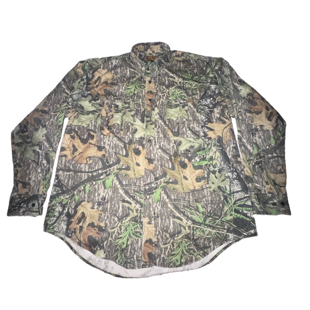 No Trace Vintage Men's Camo Mossy Oak Button Down Size XL Made In USA Dan River